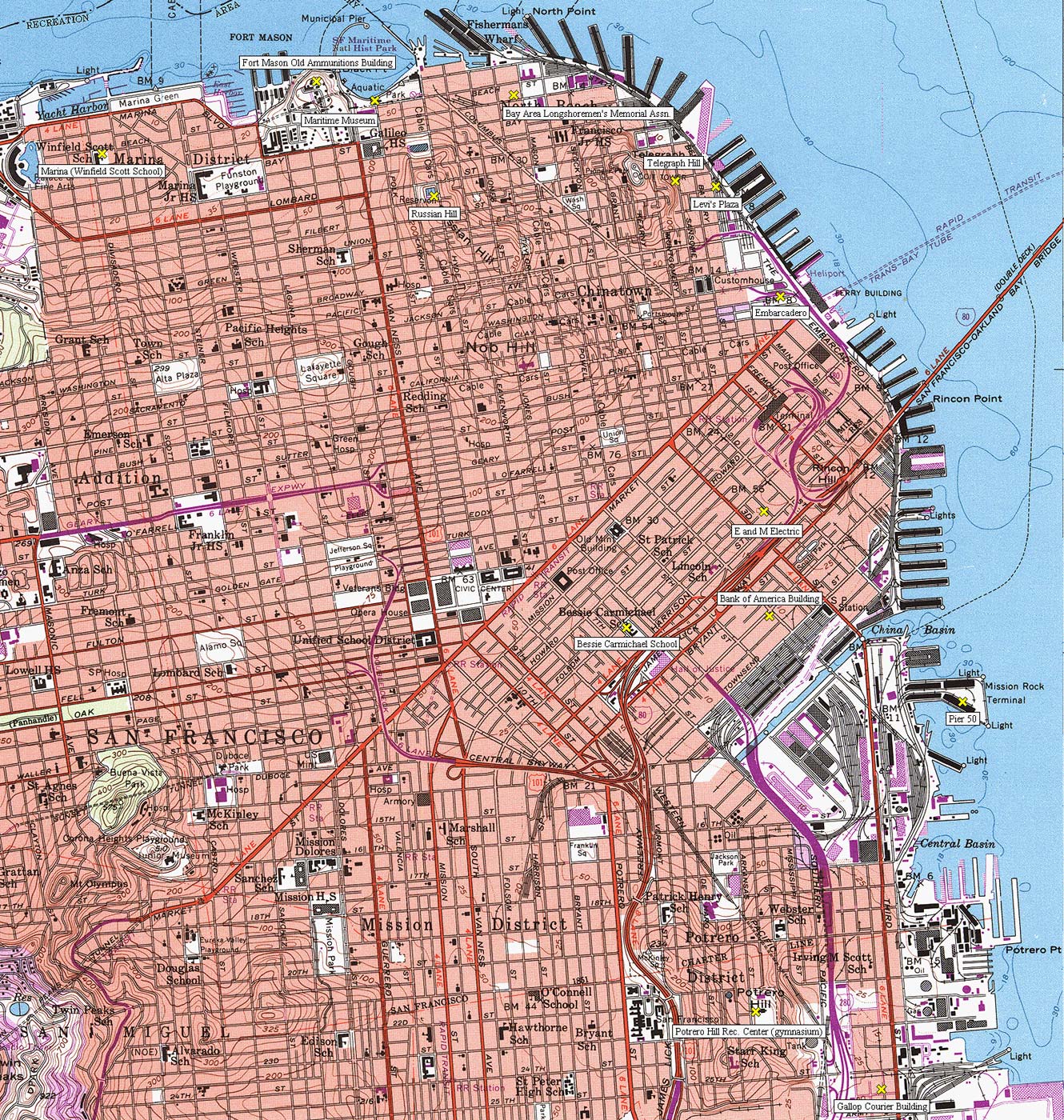 Topographic City Map San Francisco Mapsof Net