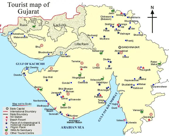 Tourist Map of Gujarat - Mapsof.Net