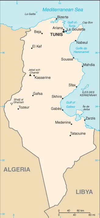 map of tunisia with cities. Tunisia Cia Wfb Map