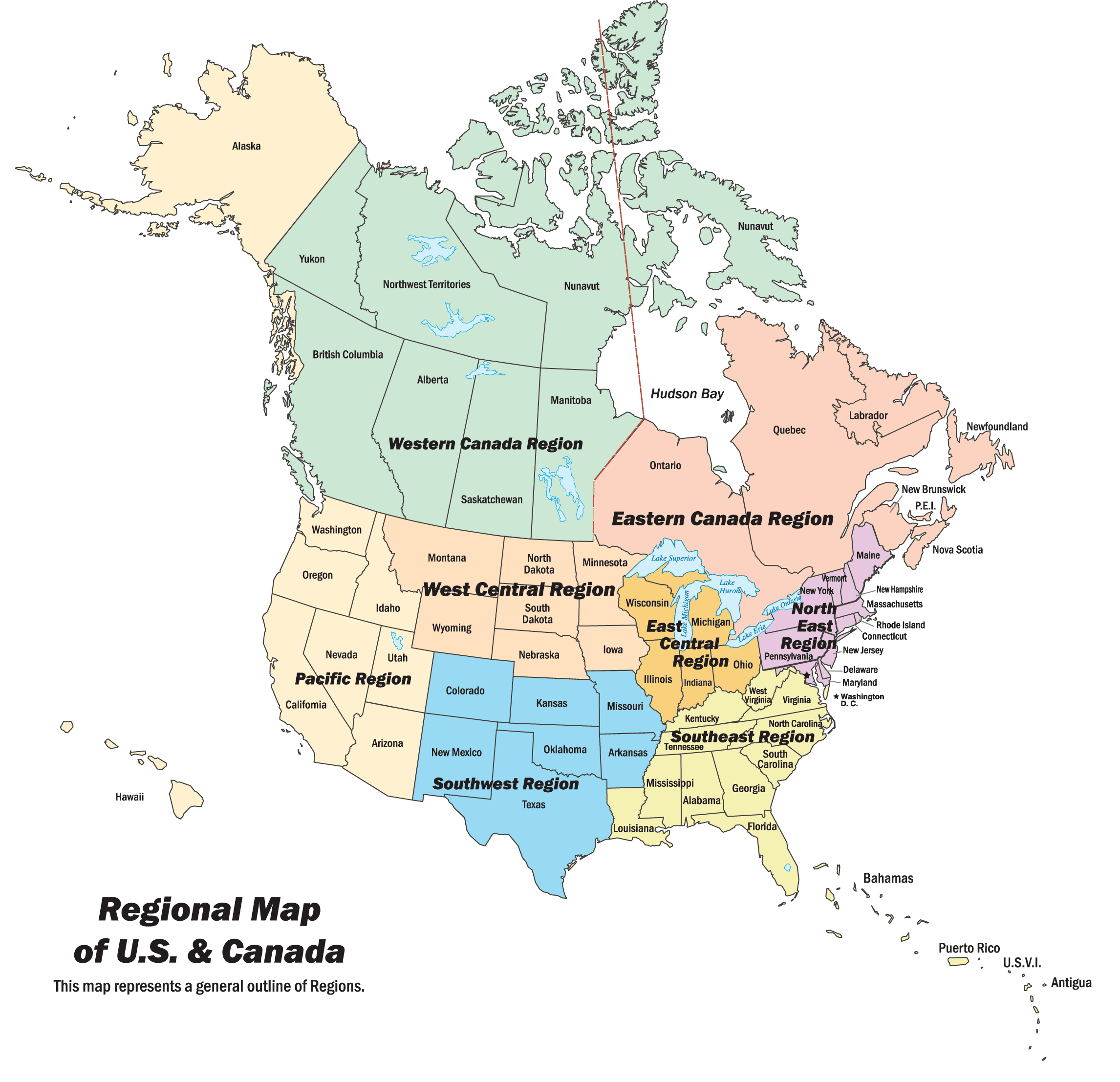United States Canada Regional Map Mapsof Net