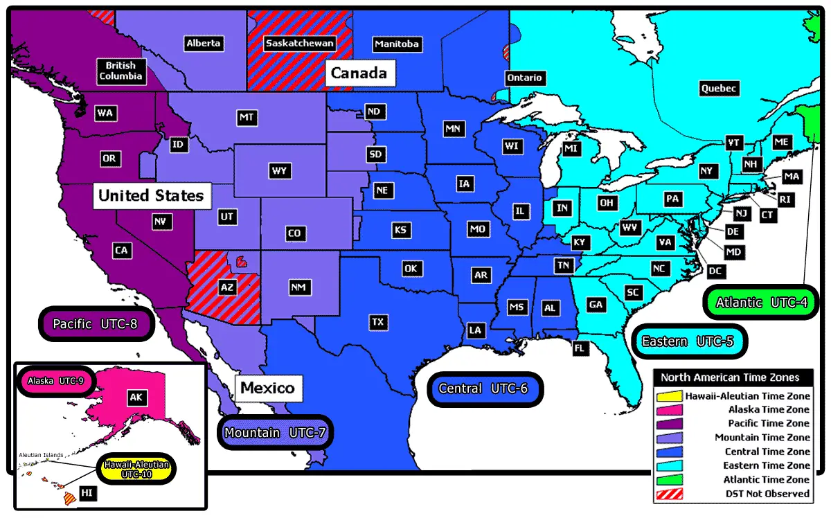 Us Time Zones Map United States