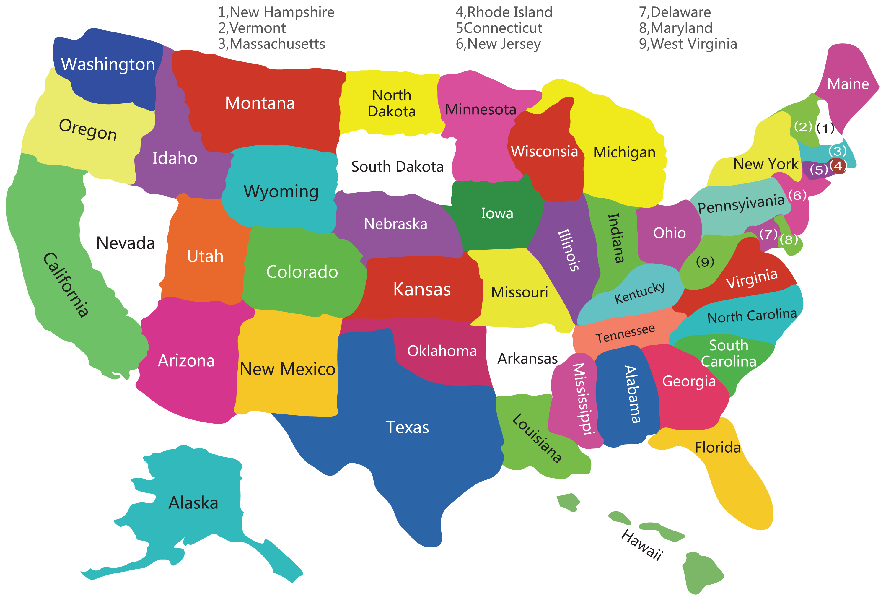 Usa Colorful Map •