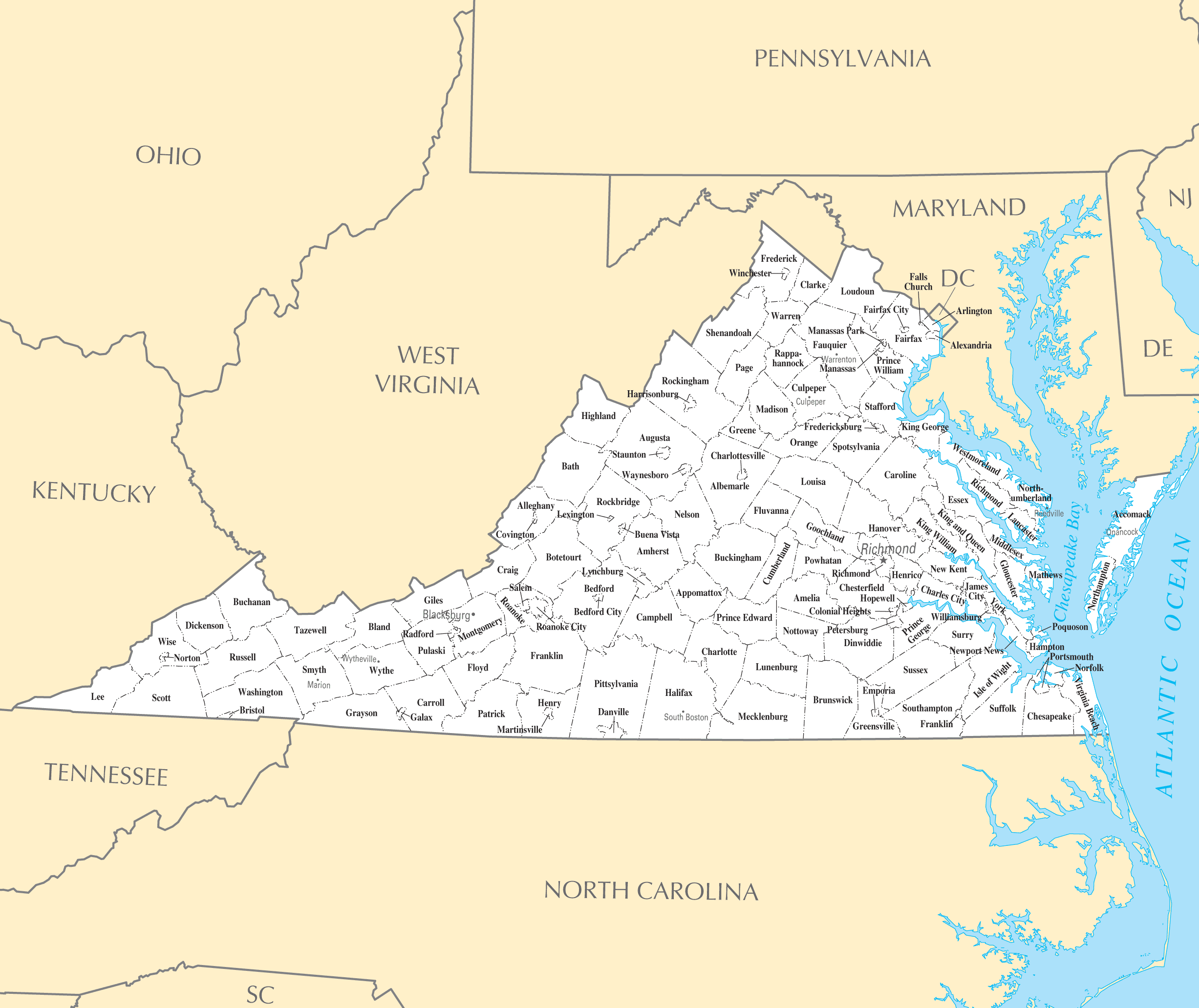 Virginia Cities And Towns • Mapsof.net