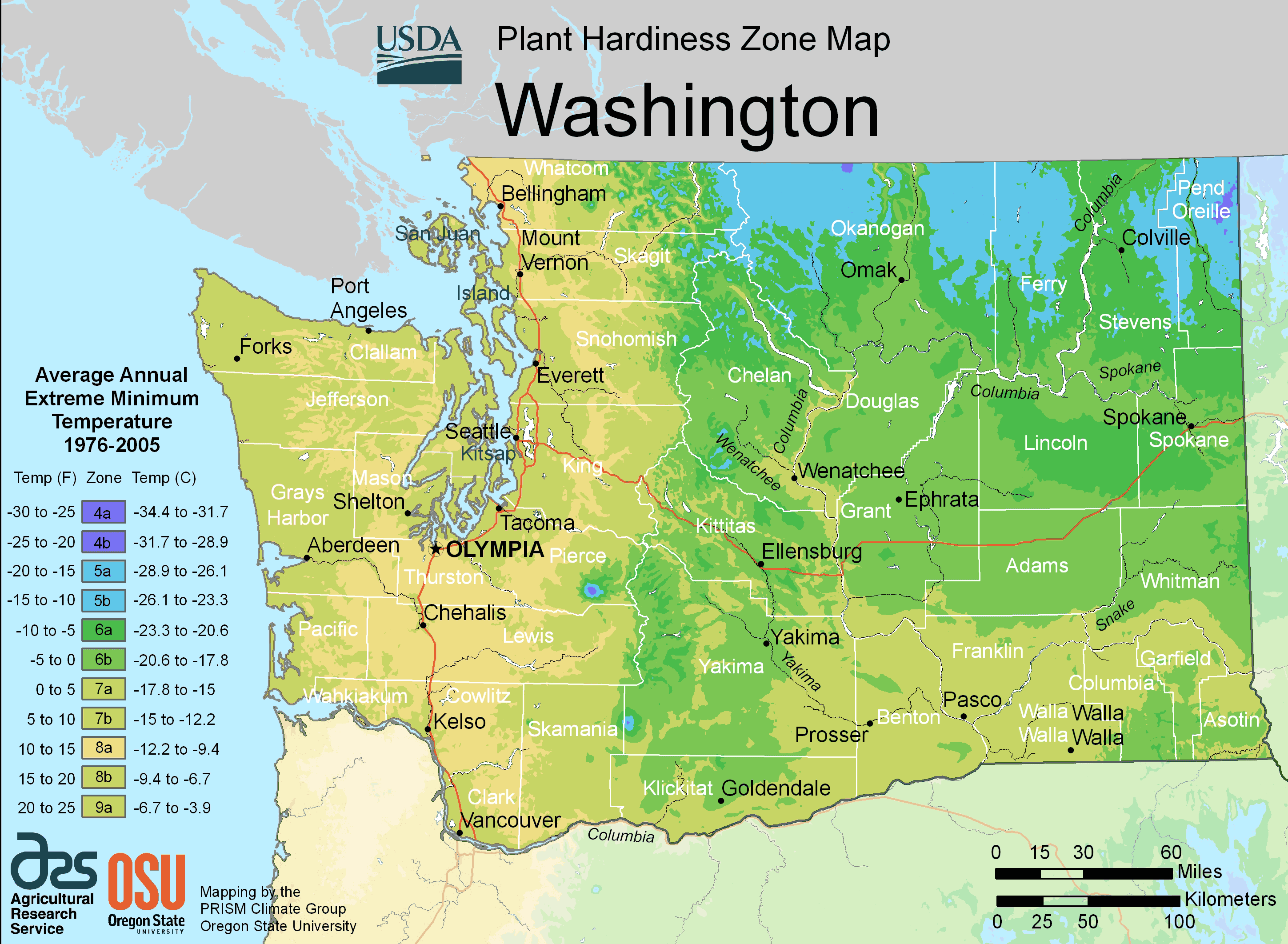 Washington Plant Hardiness Zone Map • Mapsof.net