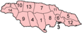 Jamaica Parishes Numbered - Mapsof.Net Map