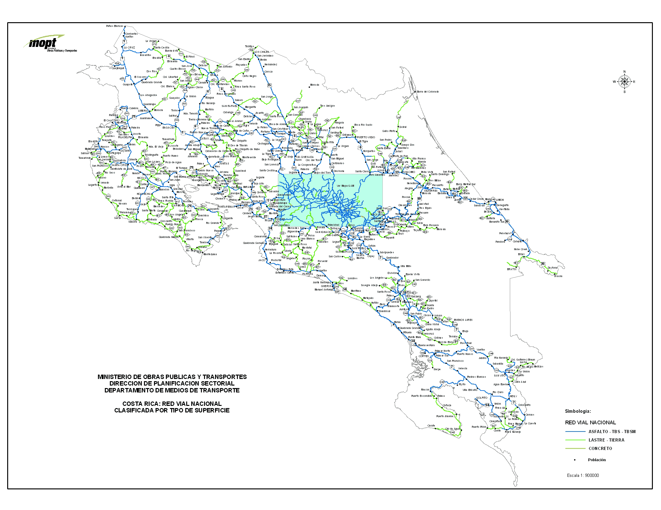 Costa Rica Network Road Map - MapSof.net
