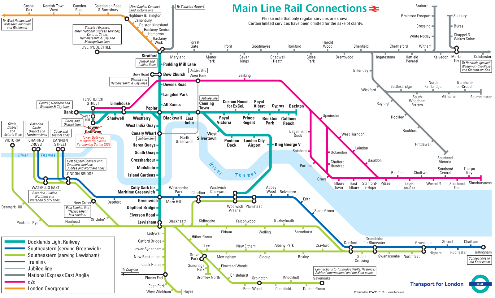 Docklands Mainline Rail Railway Map 