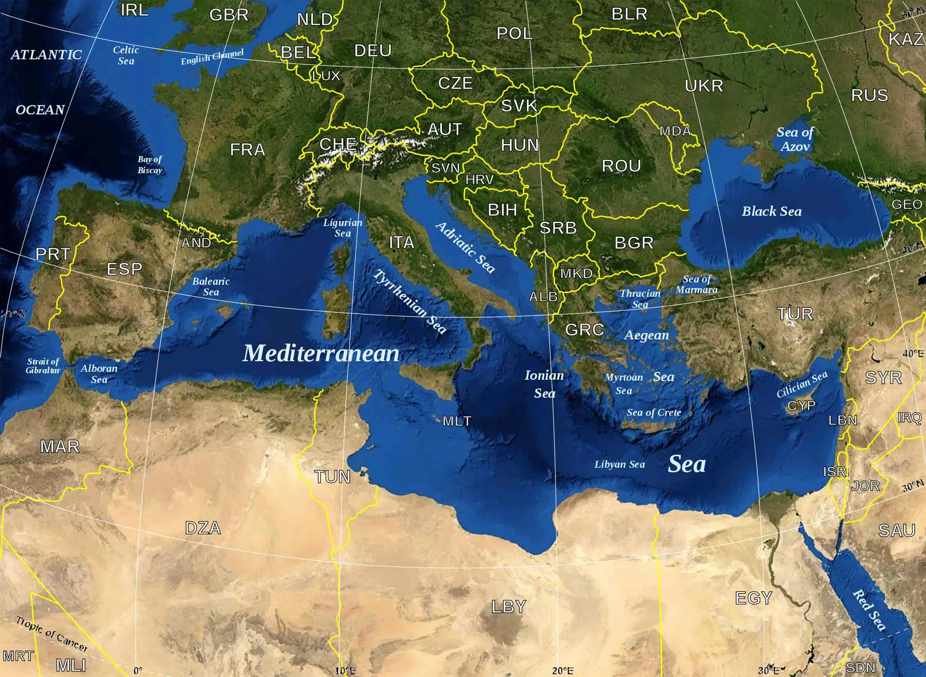 Digital Map Countries Around The Mediterranean Sea 839 The World Of ...