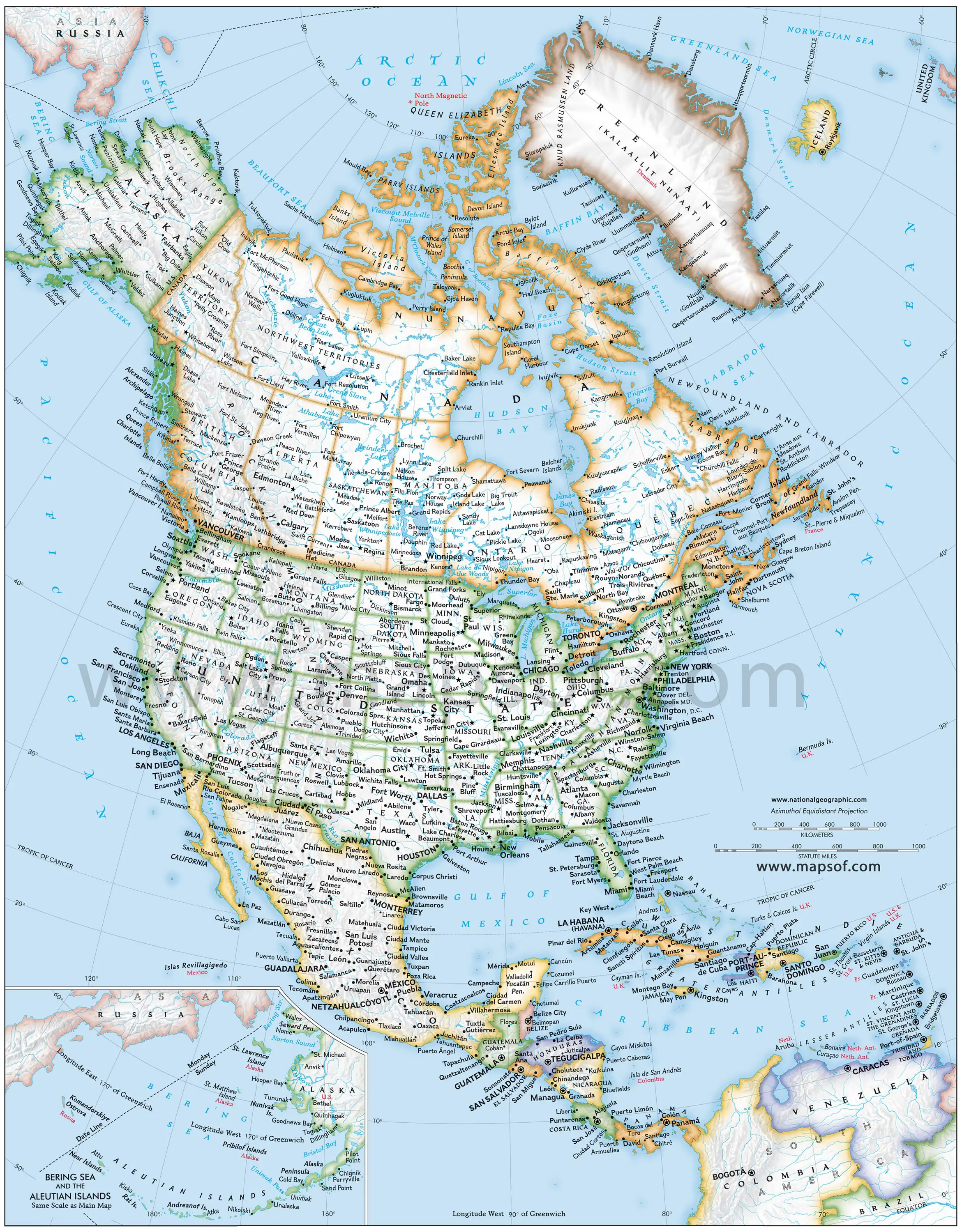 North America Map With States And Cities - United States Map