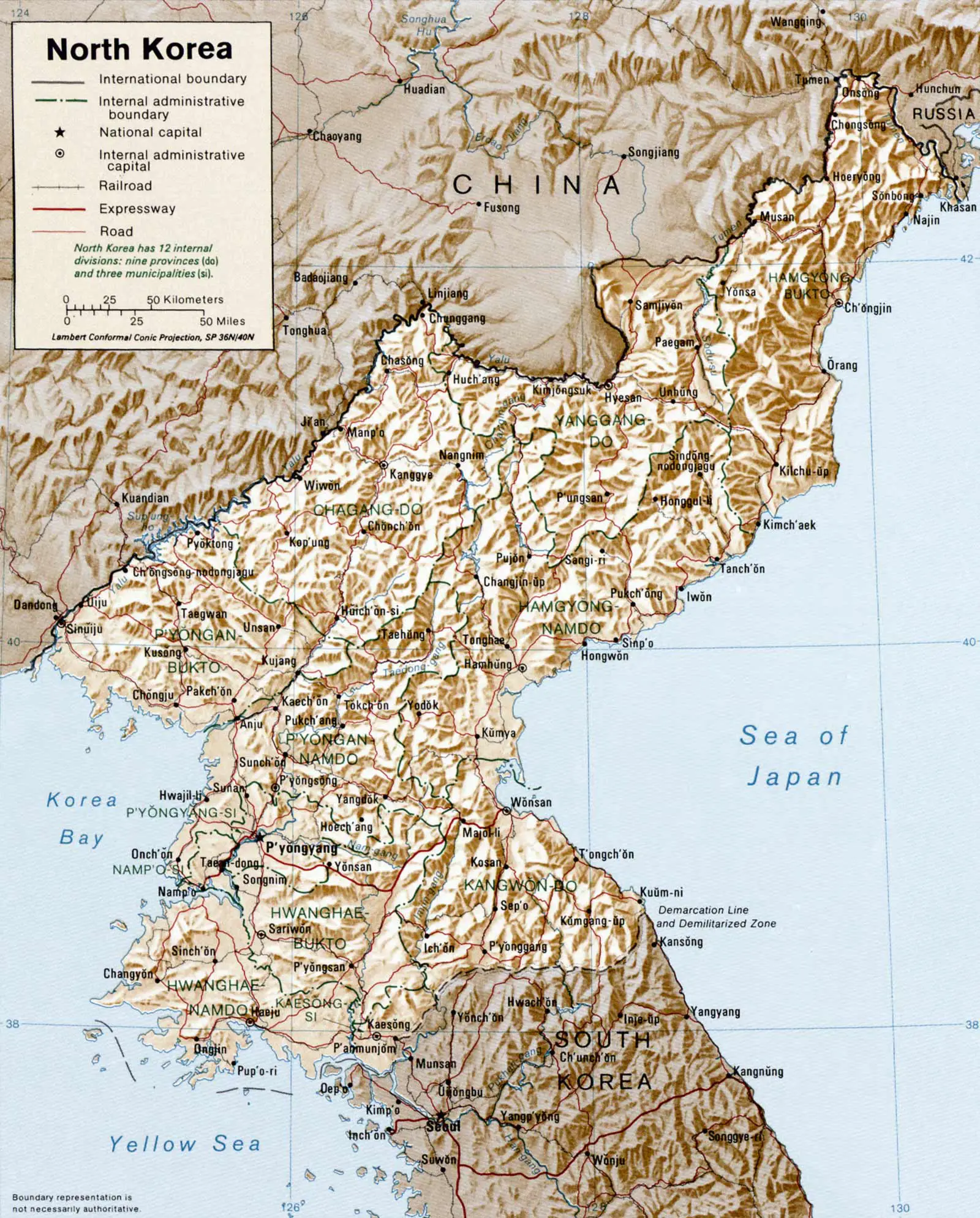 North Korea Physical Map • Mapsof.net