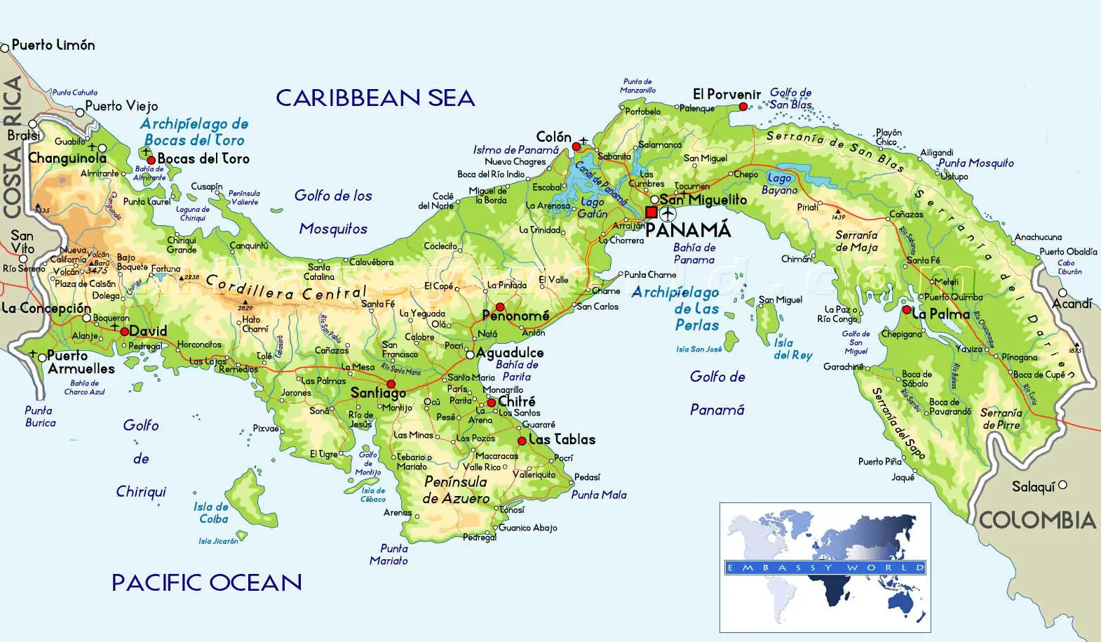 Physical Map of Panama - Mapsof.Net
