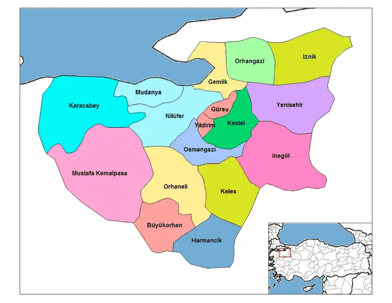 Bursa Districts • Mapsof.net