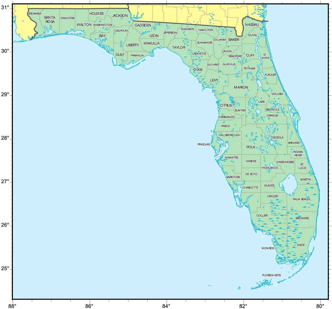 Counties Map of Florida • Mapsof.net