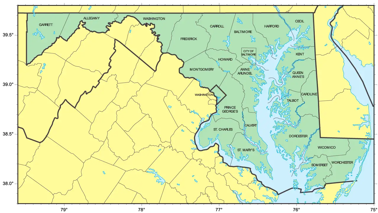 Counties Map of Maryland - Mapsof.Net