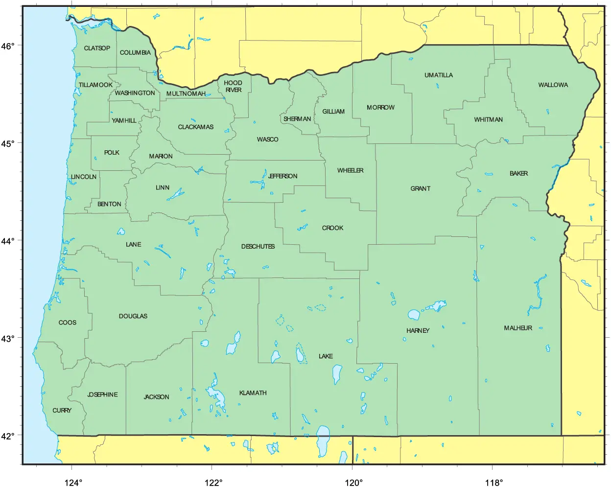 Counties Map of Oregon - MapSof.net