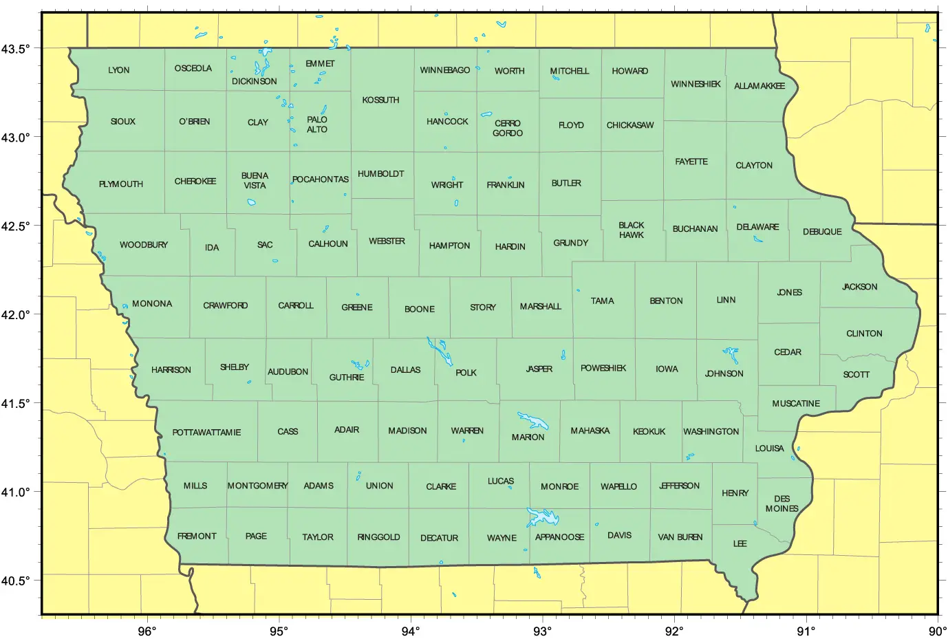 Iowa Map With County Lines Map