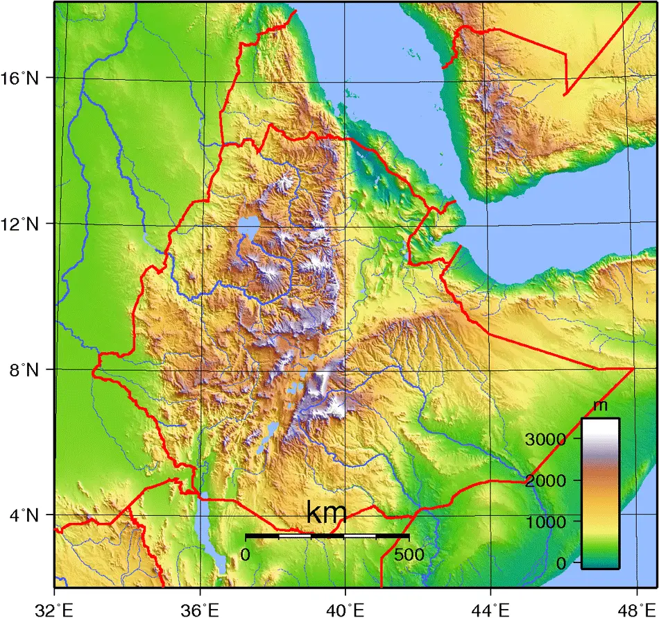 Physical Map Of Ethiopia Shaded Relief Outside - Gambaran