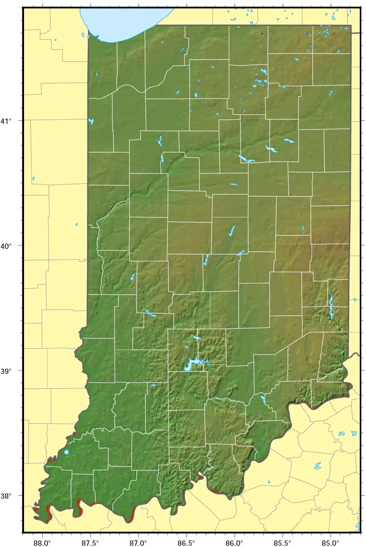 Indiana Relief Map • Mapsof.net