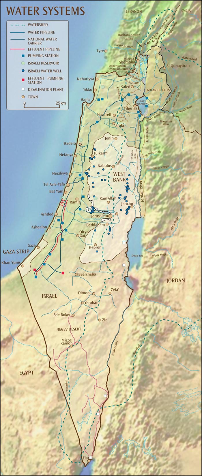 Israel Water Systems Map • Mapsof.net