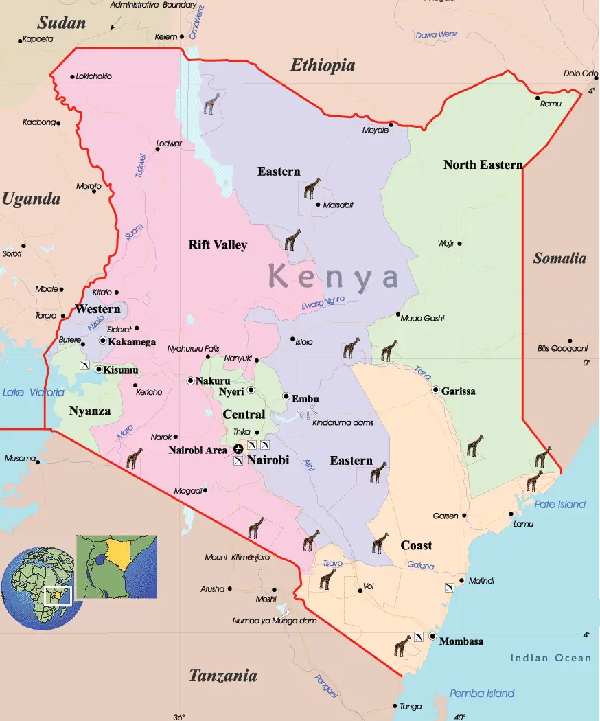 Kenya Political Map • Mapsof.net