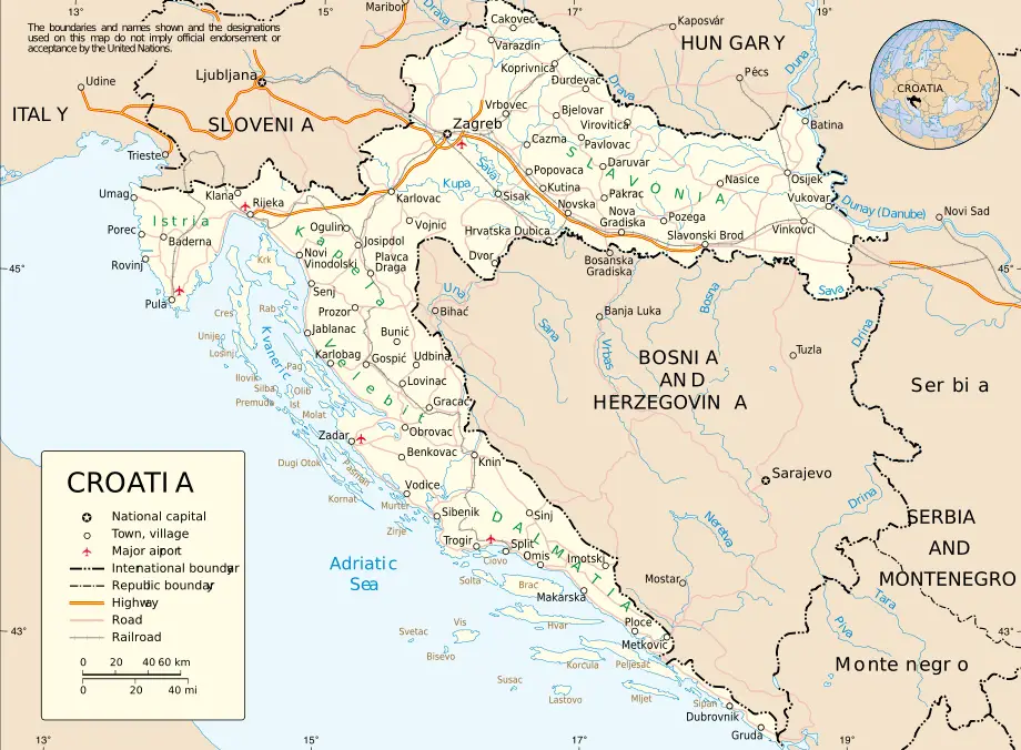 Map of Croatia Un - Mapsof.Net
