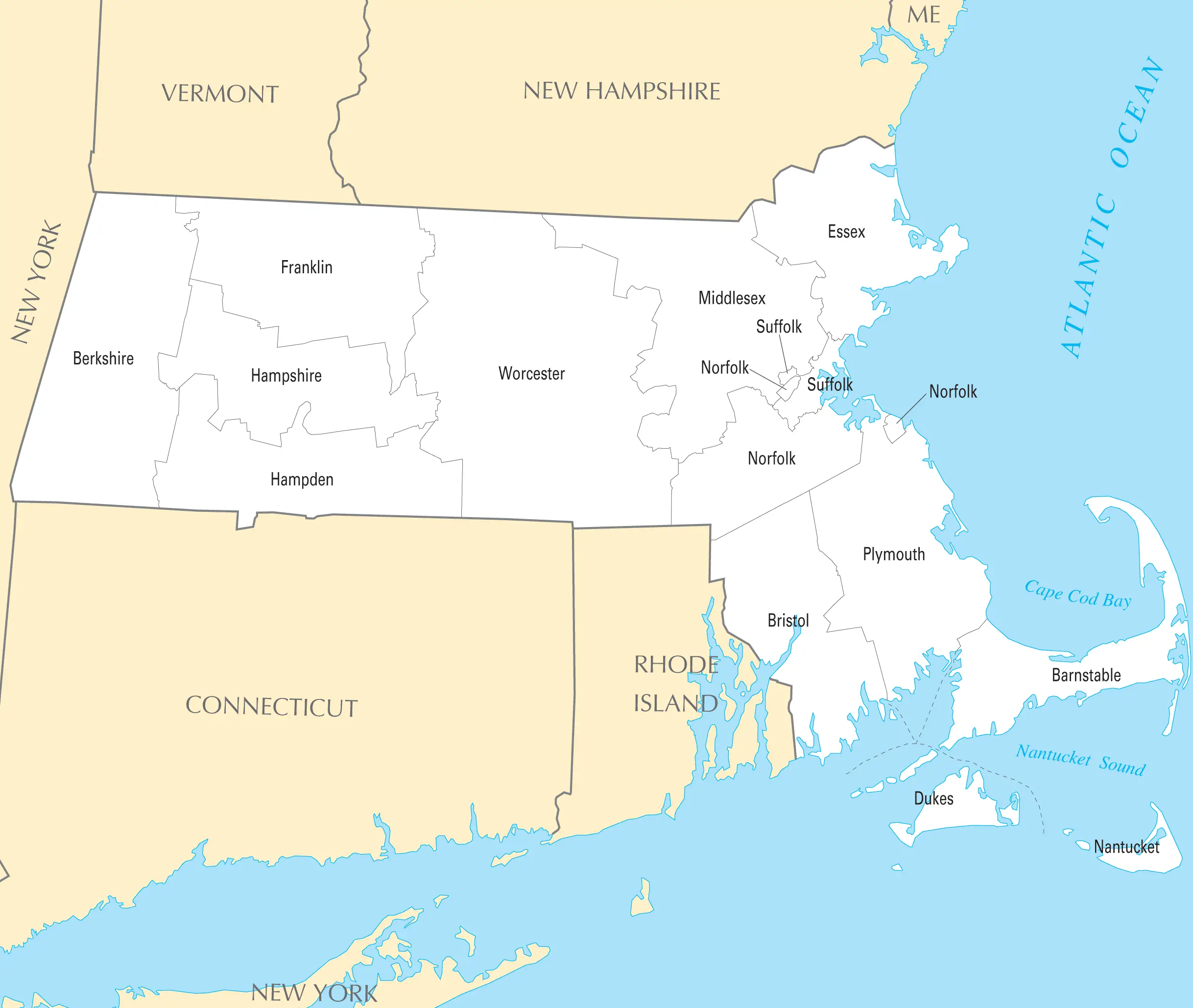 Massachusetts County Map Mapsofnet