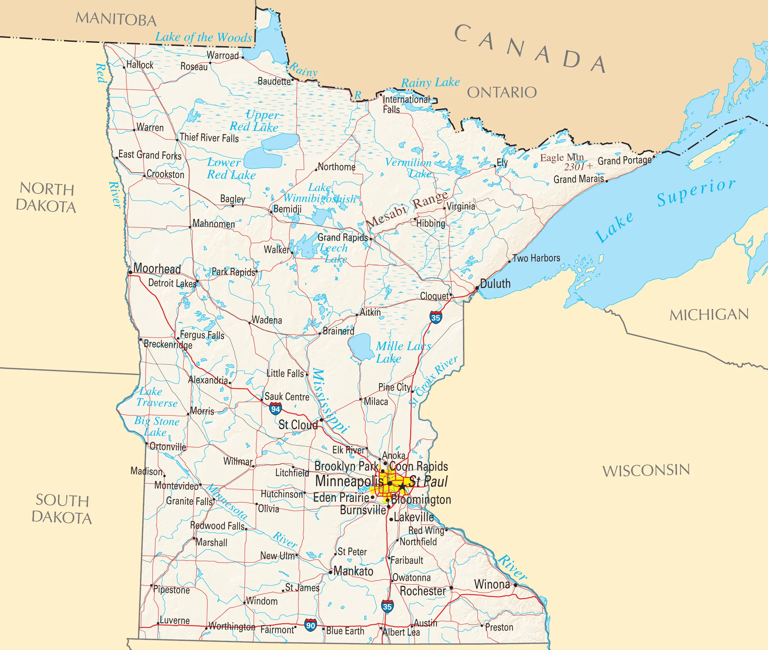 Drab Map Of Minnesota Cities Free Images Www