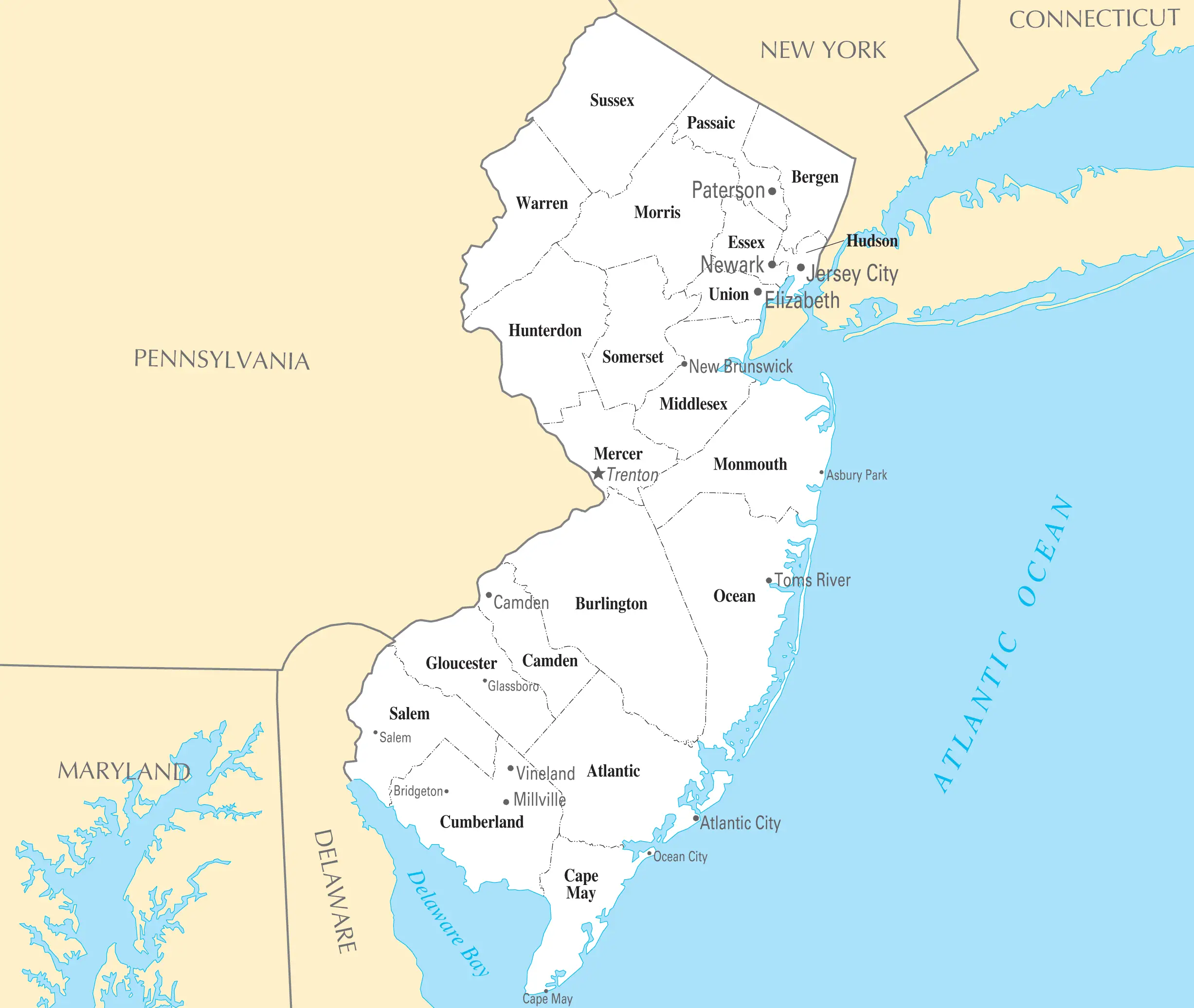 New Jersey Cities And Towns • Mapsof.net
