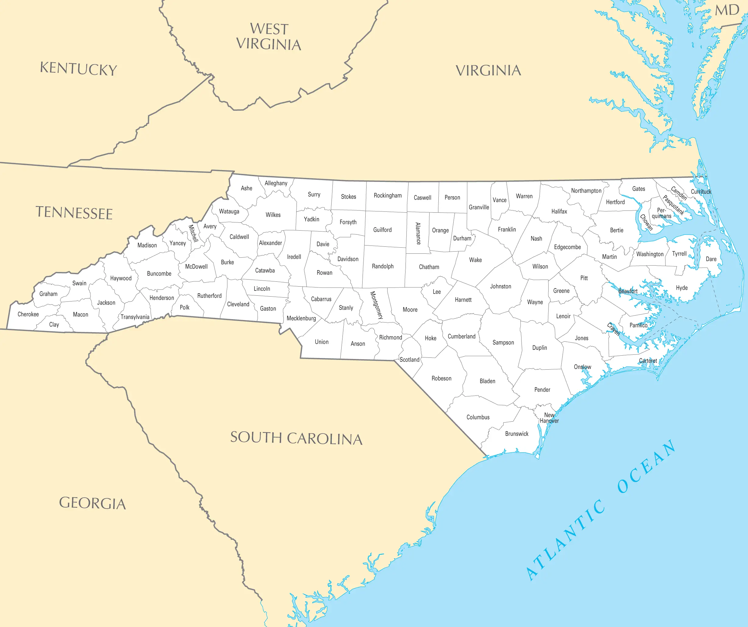 North Carolina County Map - MapSof.net
