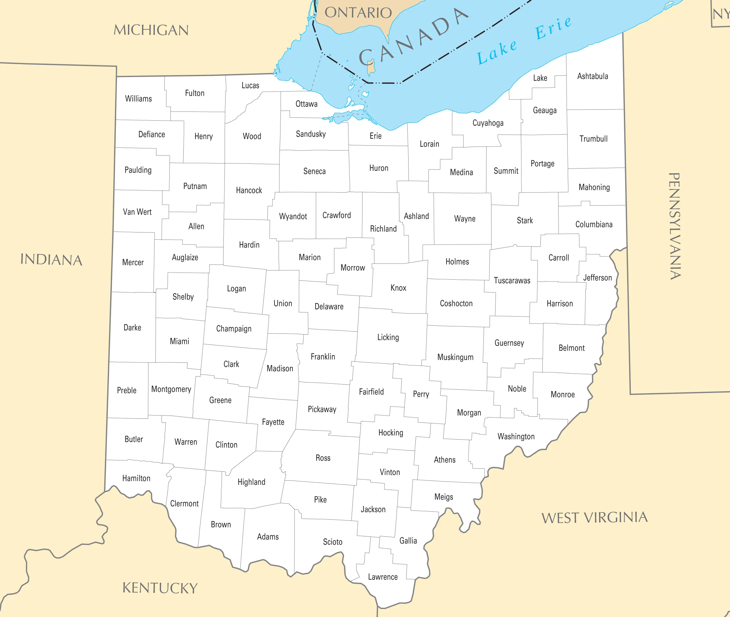 Printable Map Of Ohio Counties