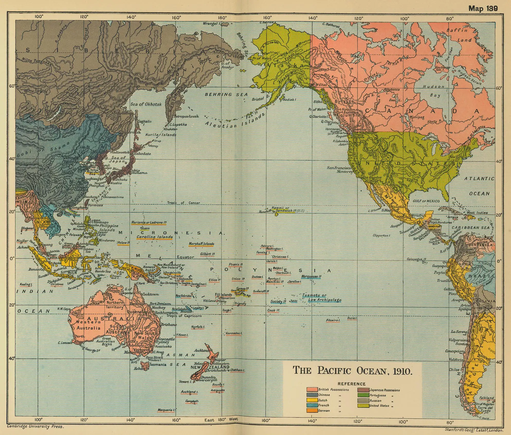 Pacific Ocean Map 1910 • Mapsof.net