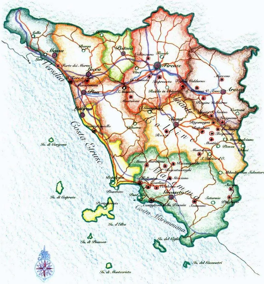 Pysical Map Tuscany • Mapsof.net