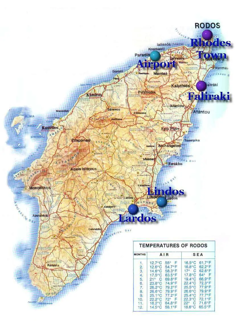 Rhodes Touristic Map Mapsof Net