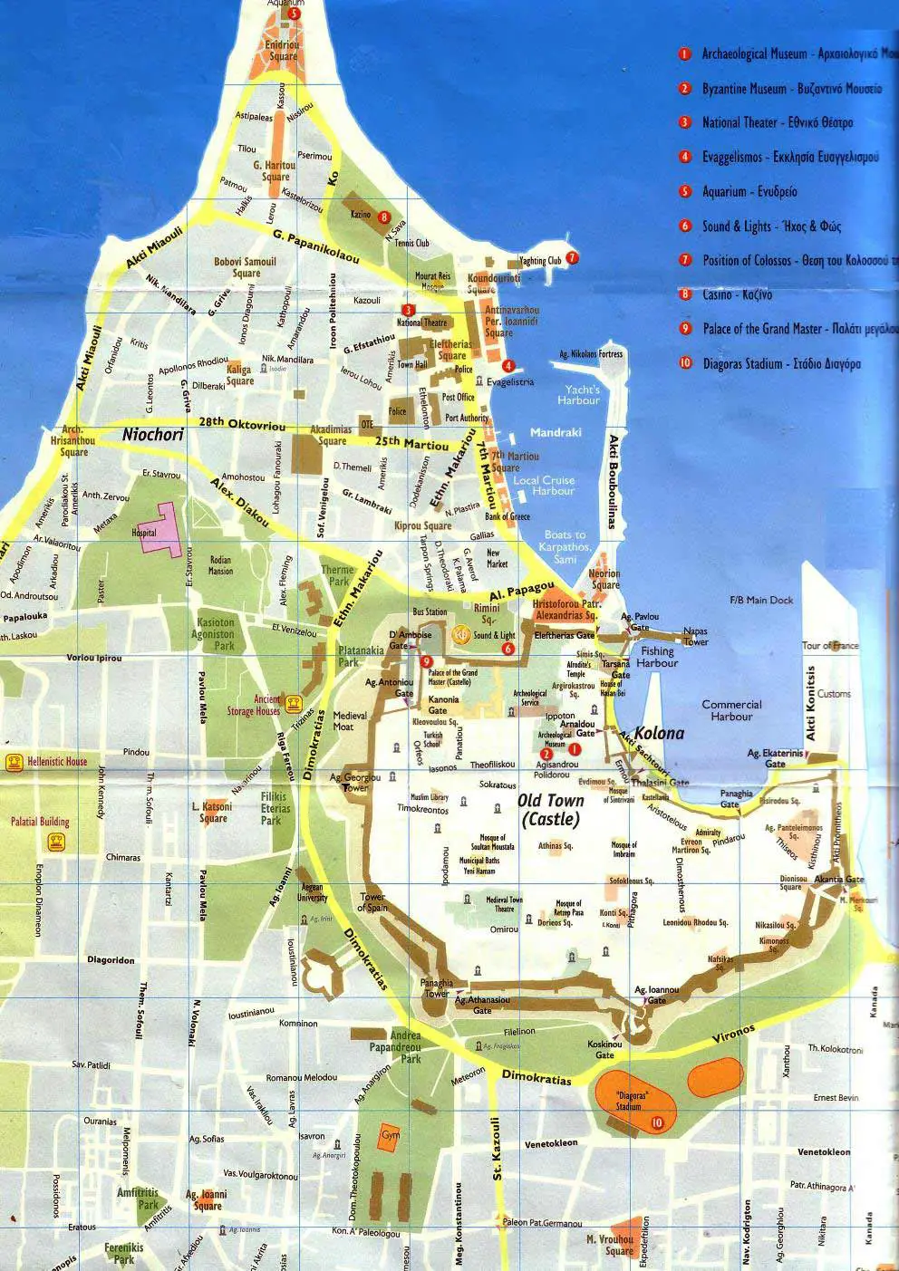 Free Rhodes city map with attractions to download