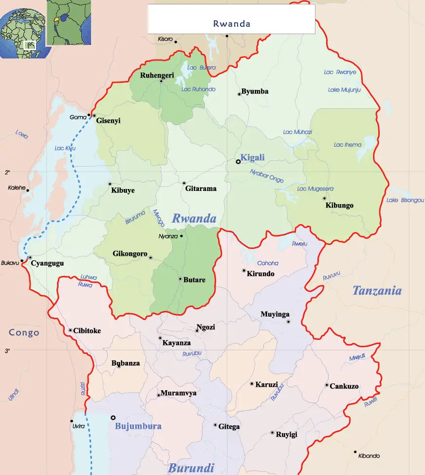 Rwanda Political Map - MapSof.net