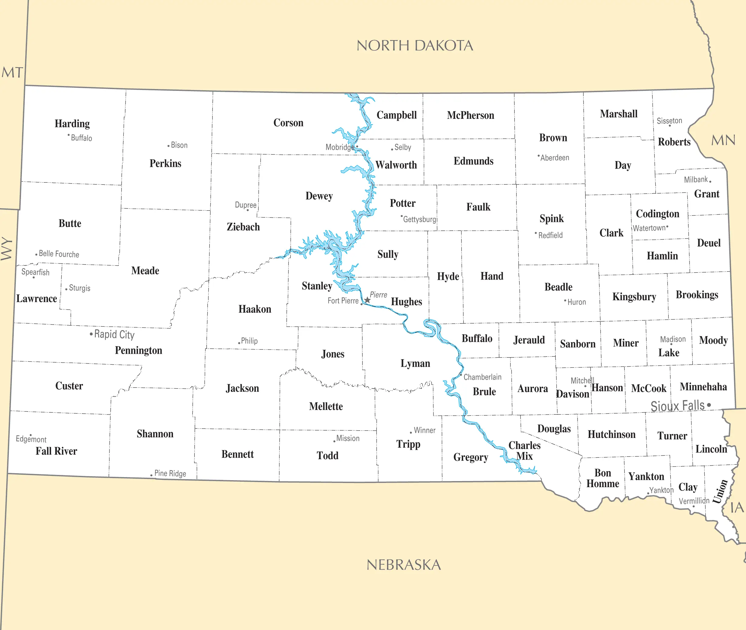 South Dakota Cities Map