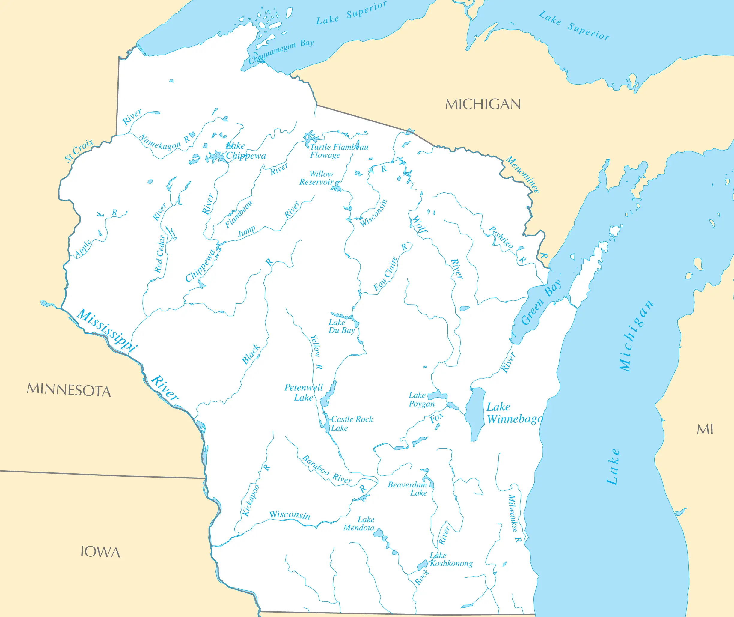Wisconsin Rivers And Lakes • Mapsof.net