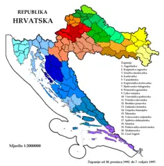 Zupanije Republike Hrvatske Od 1992 12 30 Do 1997 02 07